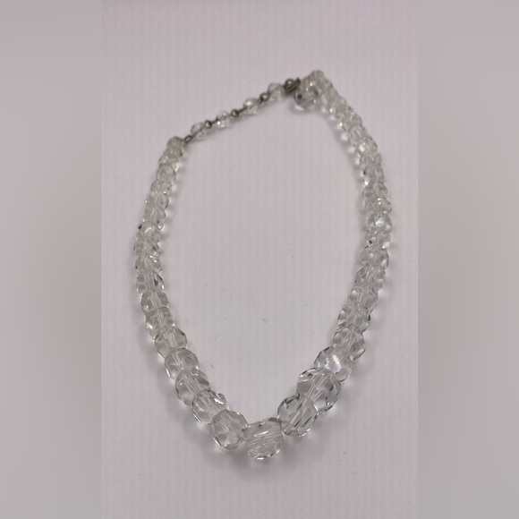 Single Strand Clear Glass Graduated Bead Choker with Silver Tone Clasp - Picture 3 of 6